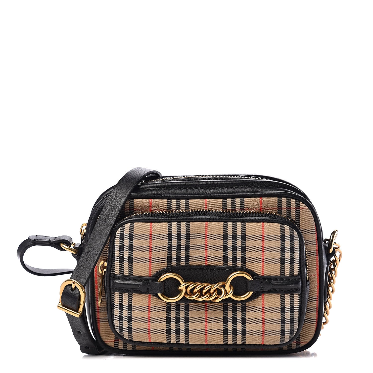 Burberry 1983 Knight Check Smooth Calfskin Link Camera Bag Black 1 of 8