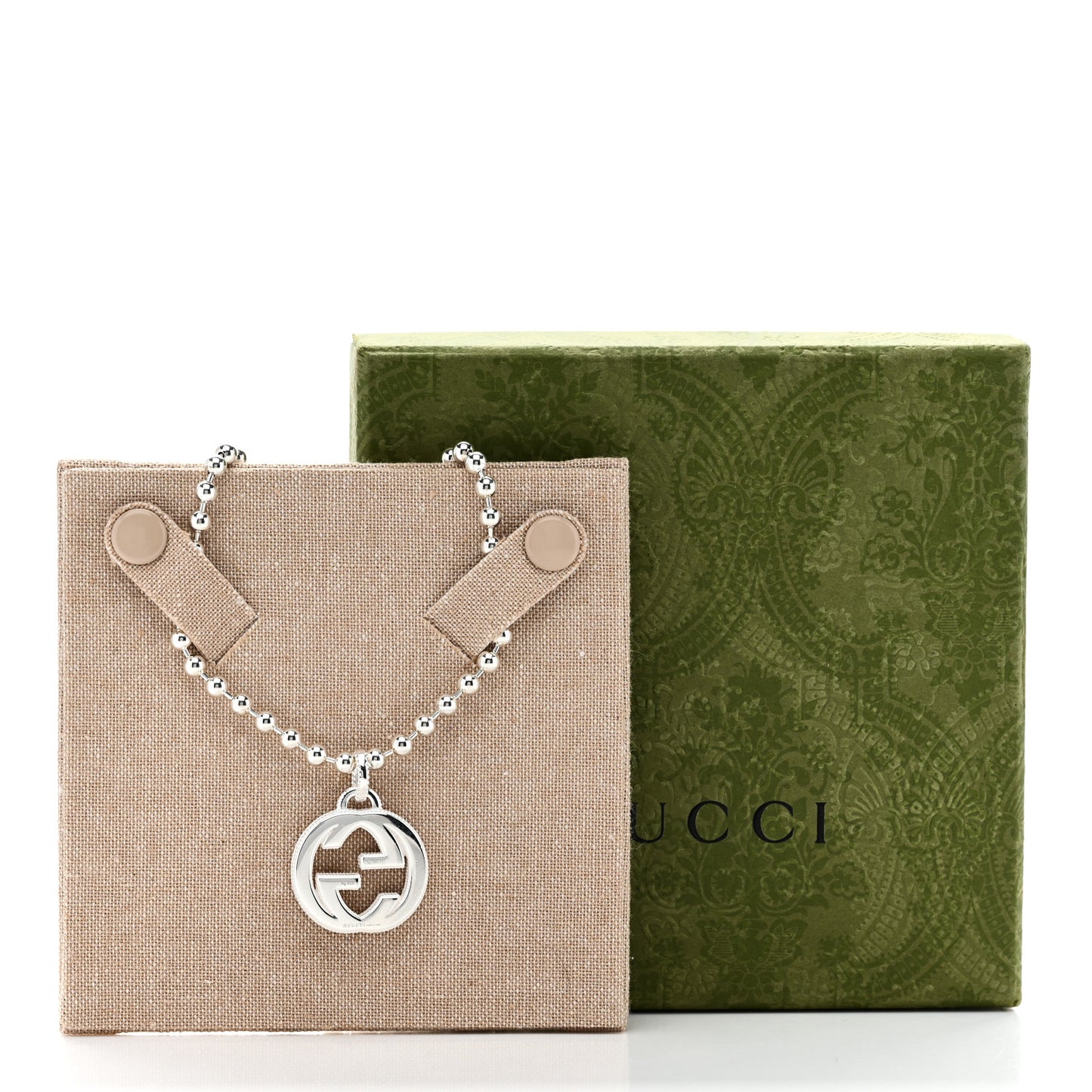 Sterling Silver Interlocking GG Pendant Beaded Necklace