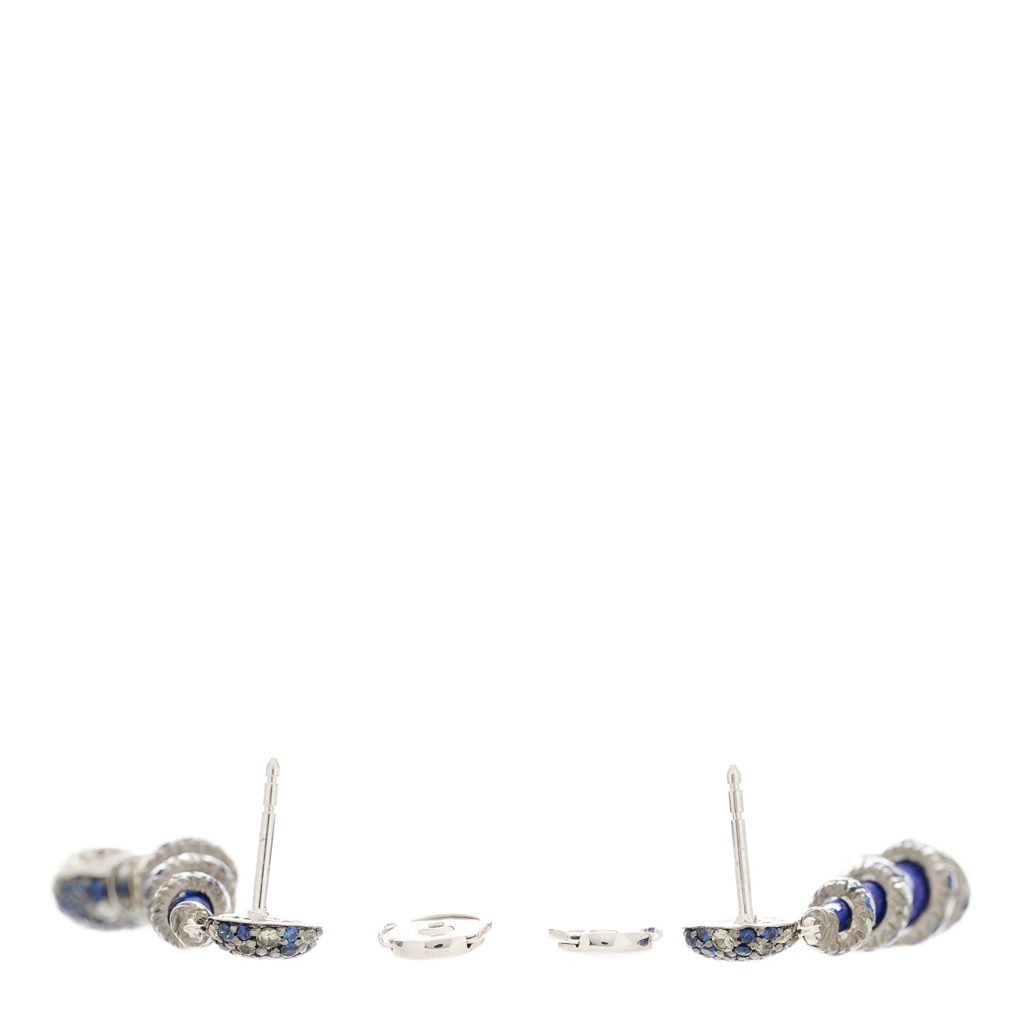 18K White Gold Diamond Lapis Lazuli Sapphire Cinta Drop Earrings