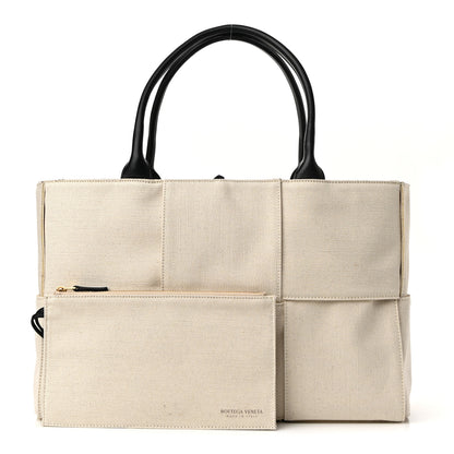 Bottega Veneta Canvas Maxi Intrecciato Medium Arco Tote Beige Black 1 of 10