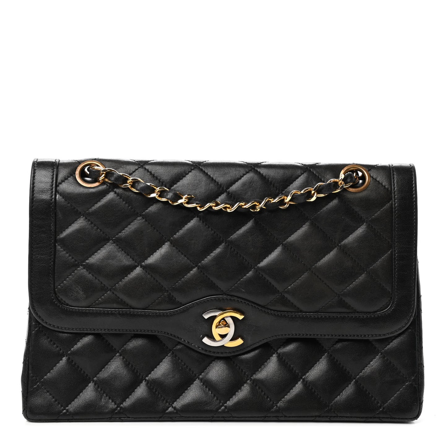 Lambskin Quilted Medium Double Flap Black