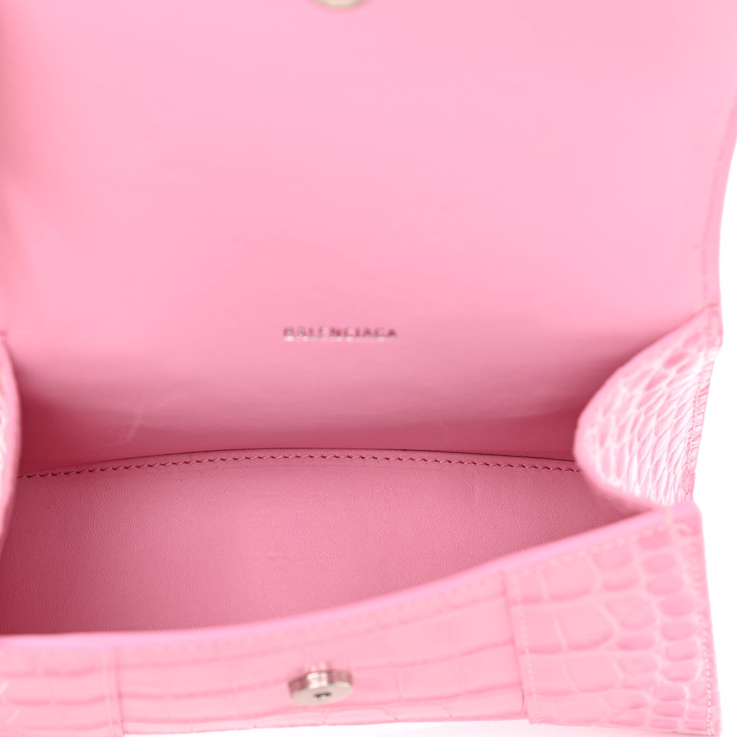 Balenciaga Shiny Calfskin Crocodile Embossed Hourglass Top Handle Bag XS Pink 5 of 11