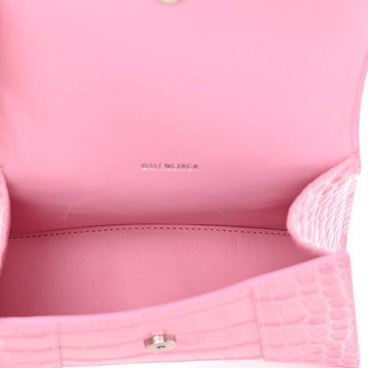 Balenciaga Shiny Calfskin Crocodile Embossed Hourglass Top Handle Bag XS Pink 5 of 11