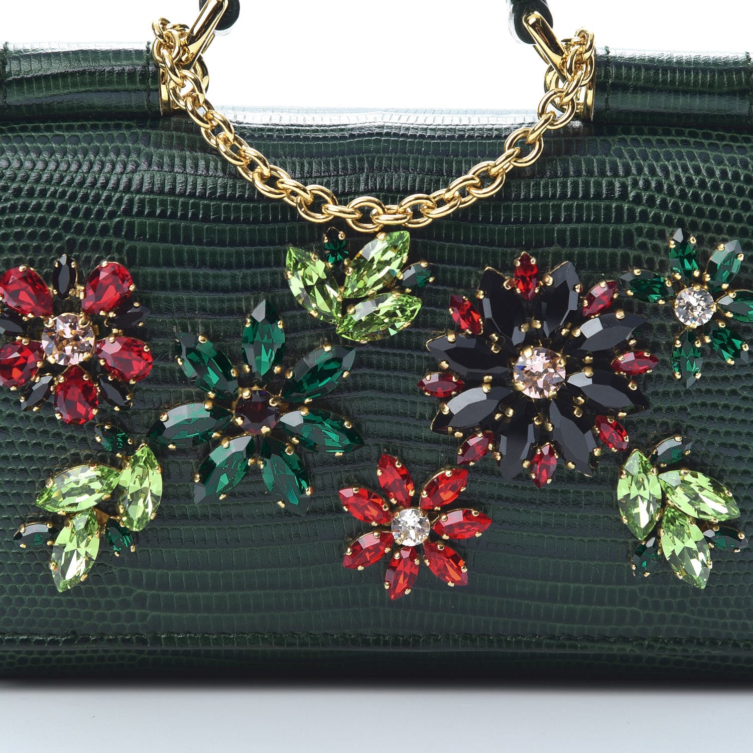 Dolce & Gabbana Lizard Calfskin Embossed Crystal Wallet On Chain Green 8 of 11