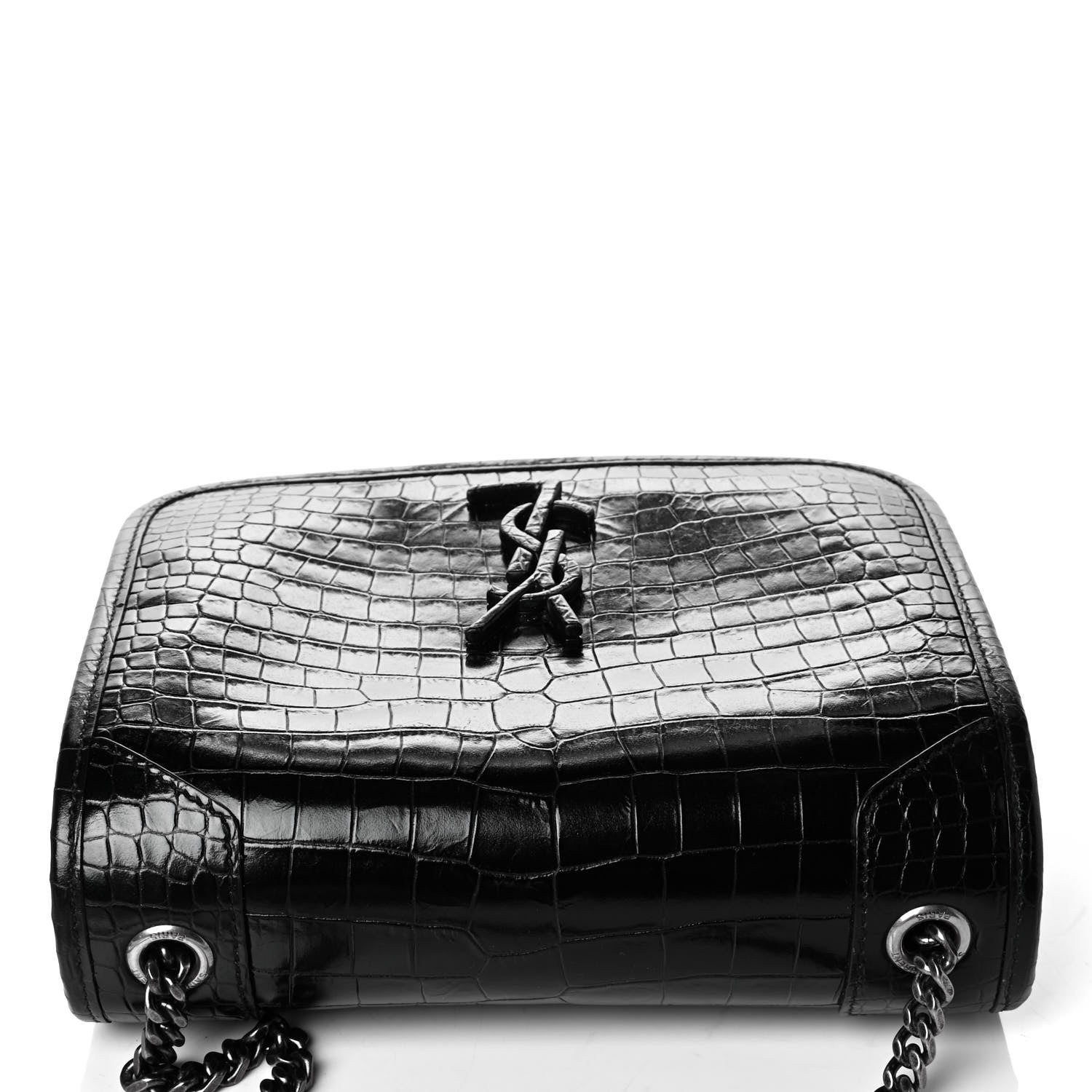 Saint Laurent Crocodile Embossed Lambskin Matelasse Monogram Niki Chain Wallet Black 4 of 6