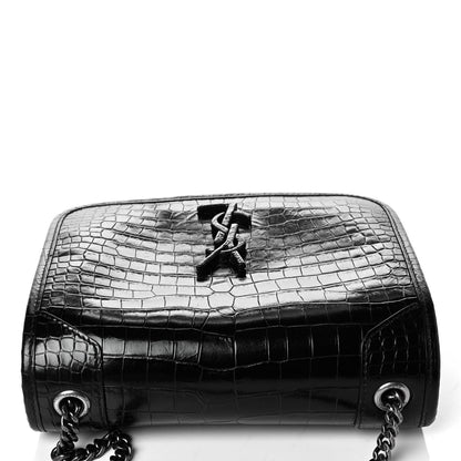Saint Laurent Crocodile Embossed Lambskin Matelasse Monogram Niki Chain Wallet Black 4 of 6