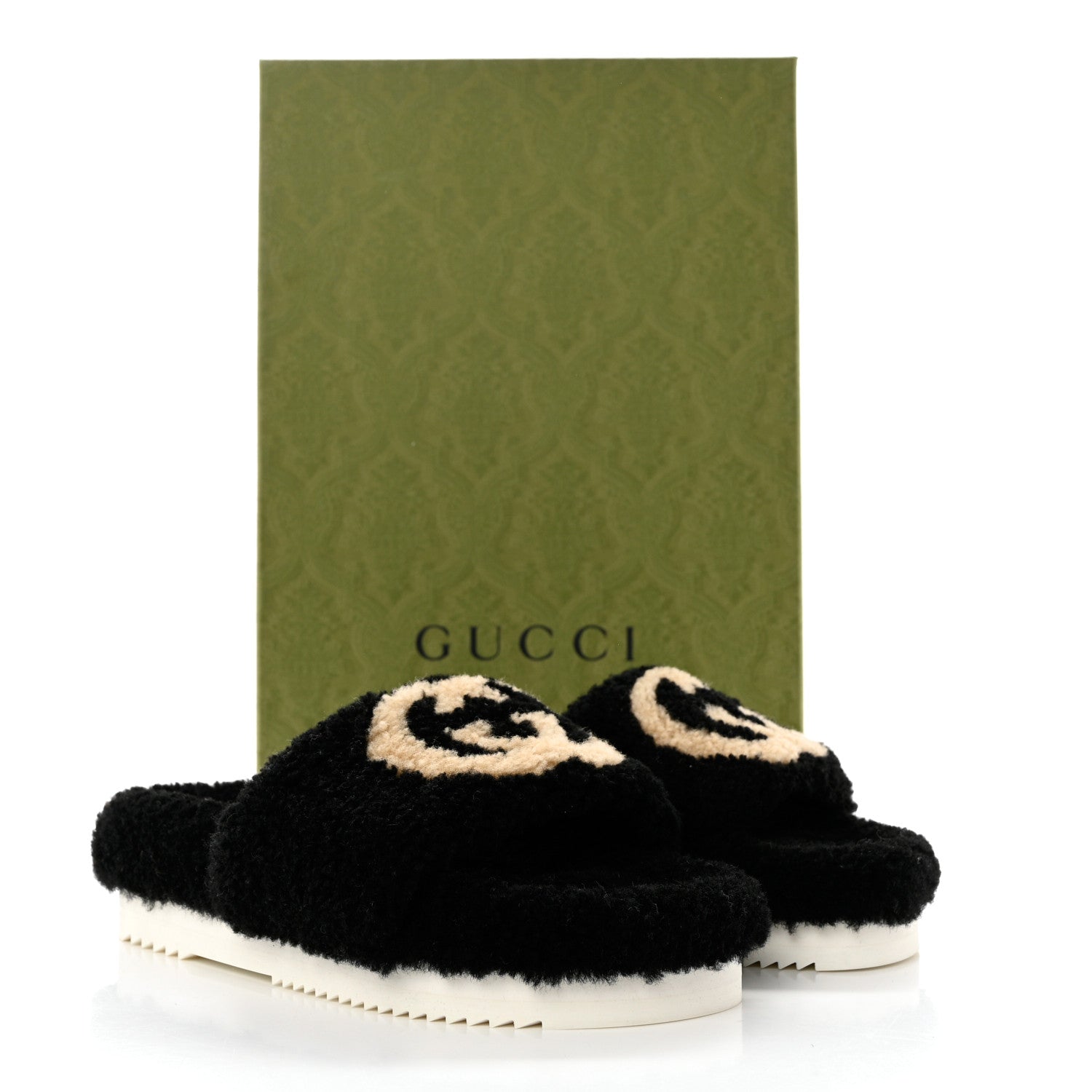 Gucci Shearling Womens Eileen Slide Sandals 37 Black Butterscotch 9 of 9