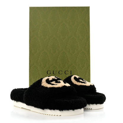 Gucci Shearling Womens Eileen Slide Sandals 37 Black Butterscotch 9 of 9