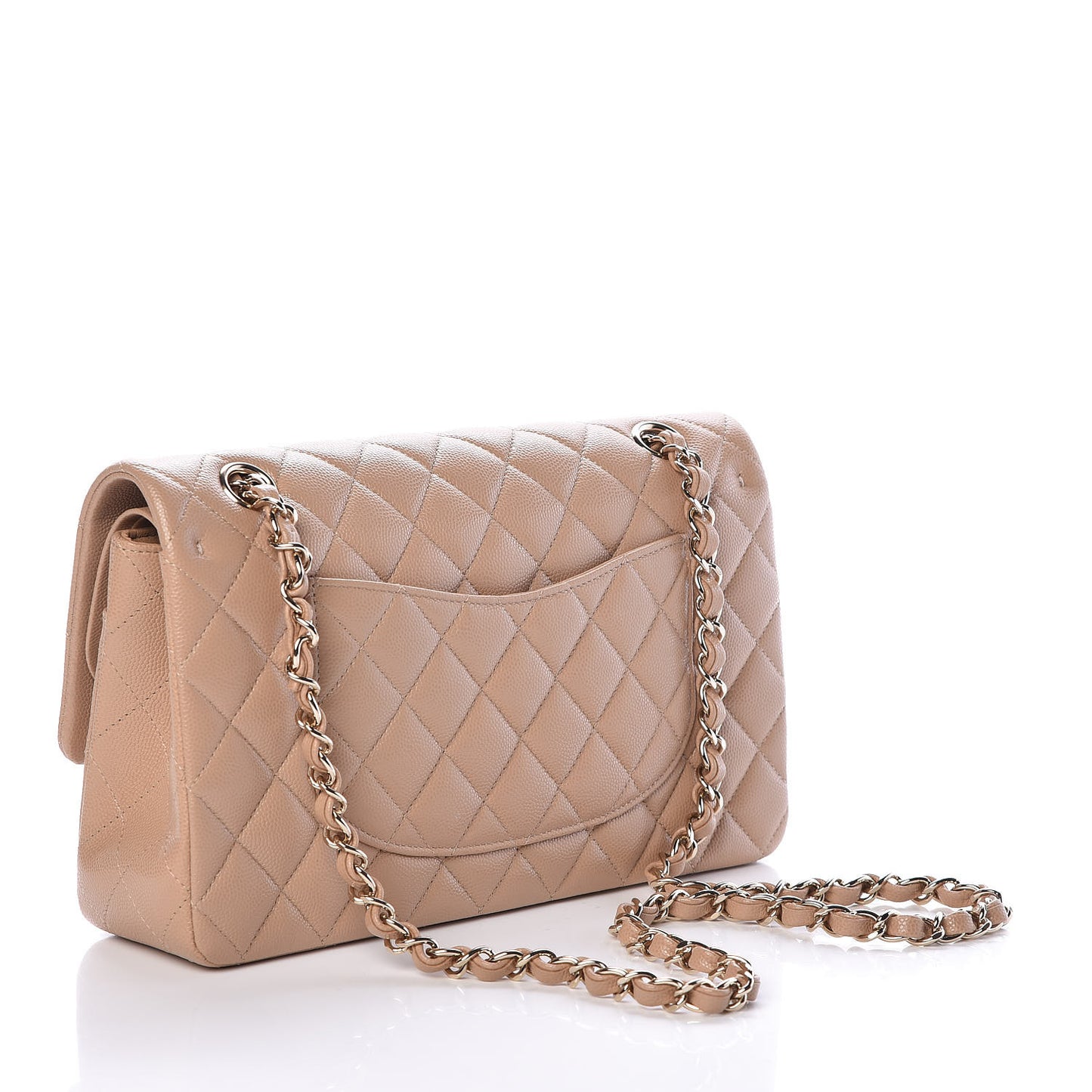 Caviar Quilted Medium Double Flap Beige