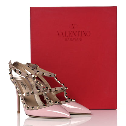 Valentino Garavani Patent Nappa Rockstud Ankle Strap 100mm Pumps 35 Water Rose Poudre 9 of 9