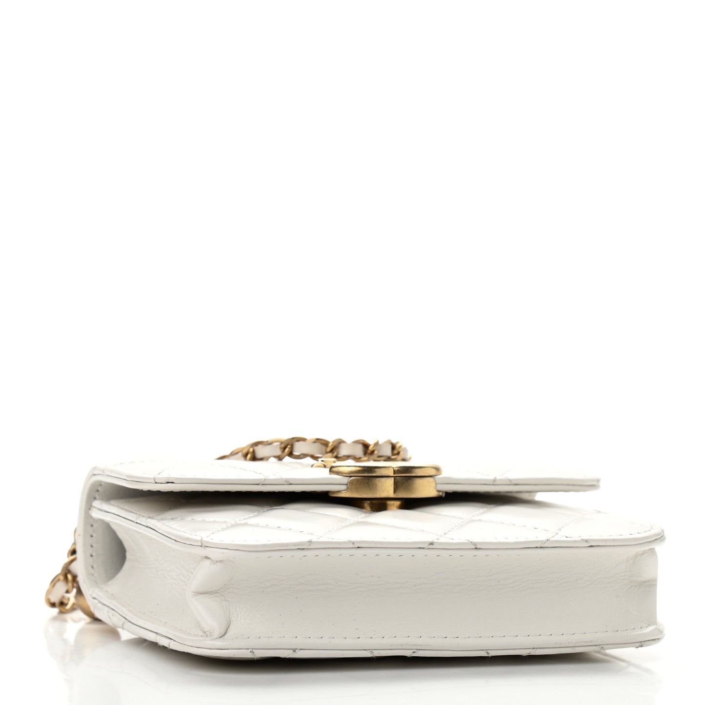 Calfskin Quilted Perfect Fit Coin Purse With Chain White