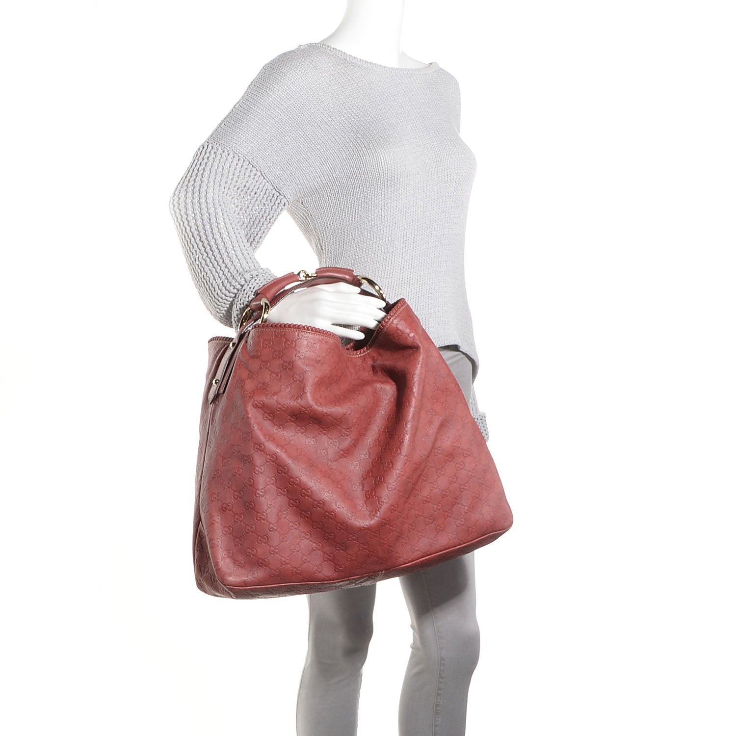 Gucci Guccissima Large Horsebit Chain Hobo Red 2 of 7