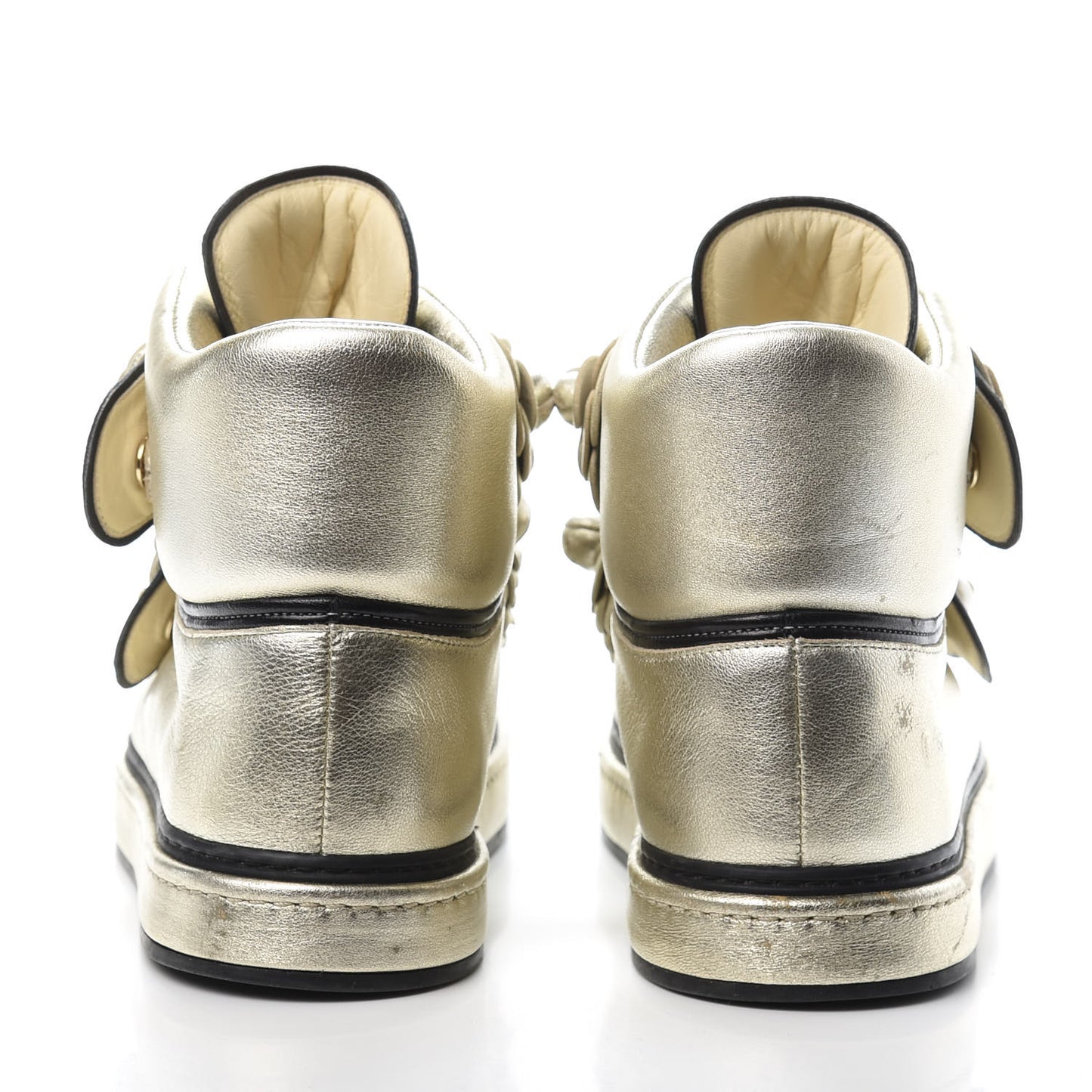 Metallic Lambskin Camellia High Top Sneakers 39 Gold