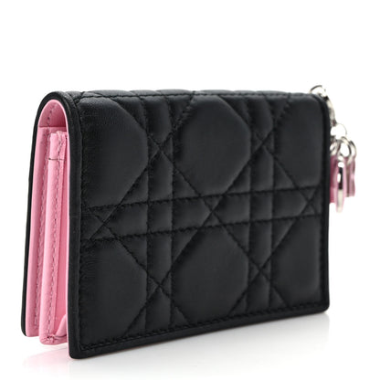 Christian Dior Lambskin Cannage Bi-color Small Lady Dior Flap Card Holder Black Pink 3 of 8