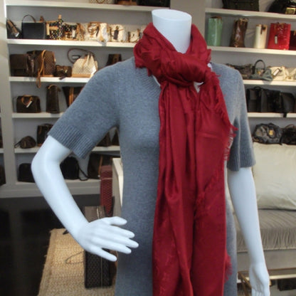 Louis Vuitton Wool Silk Monogram Shawl Rouge 2 of 7