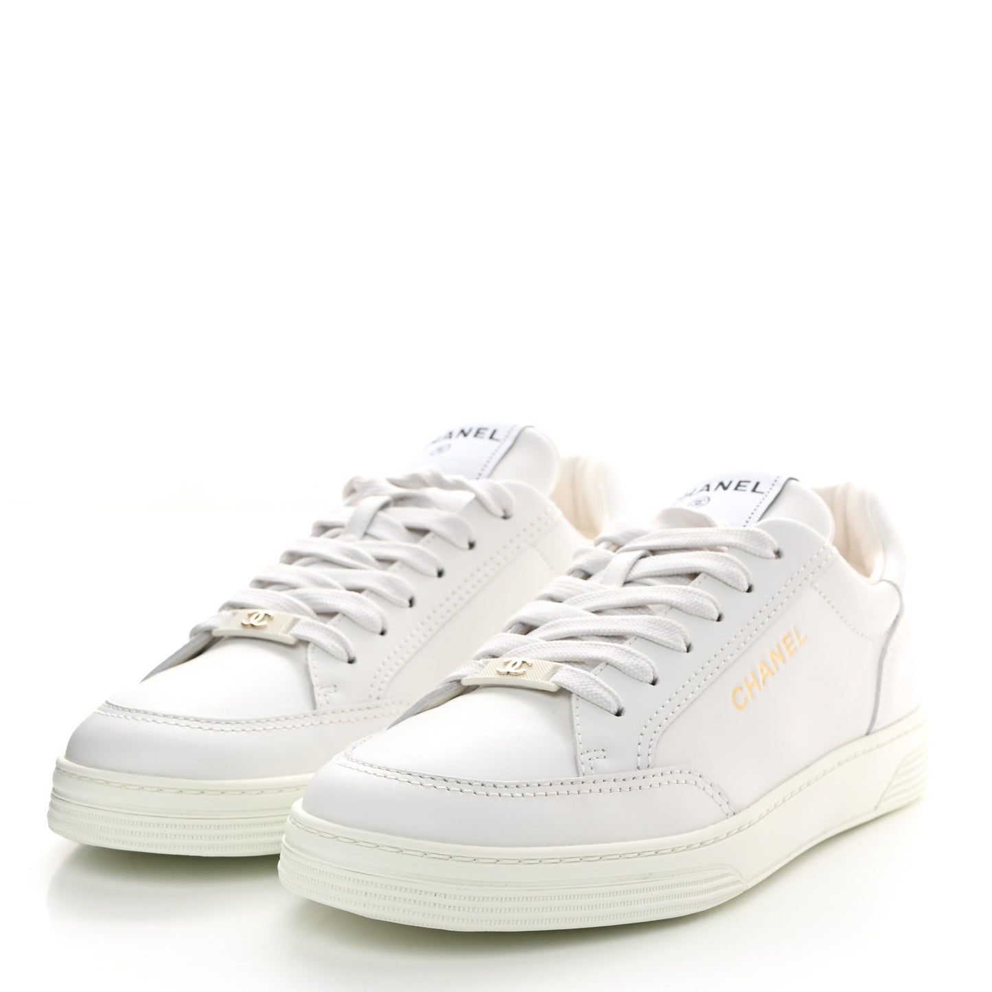 Calfskin Womens CC Logo Sneakers 38 White
