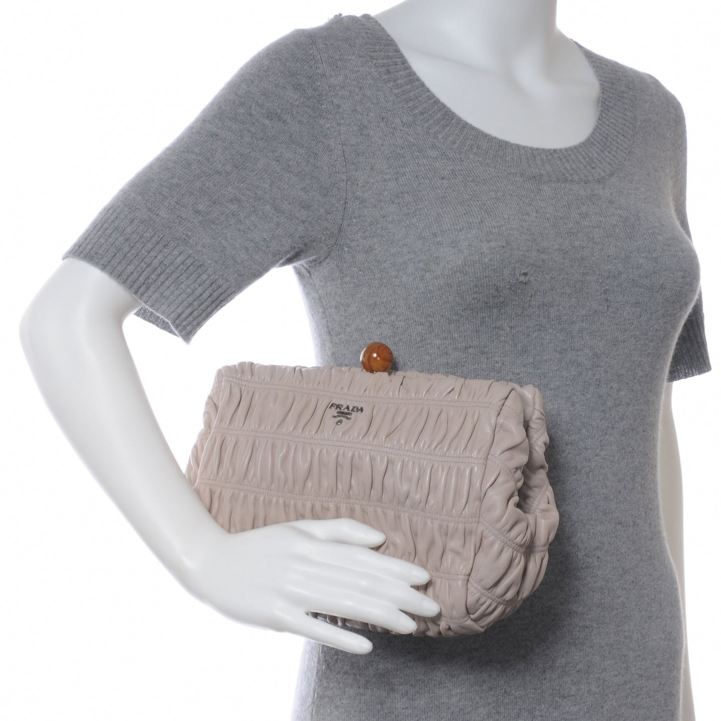 Nappa Gaufre Ruched Clutch Pomice