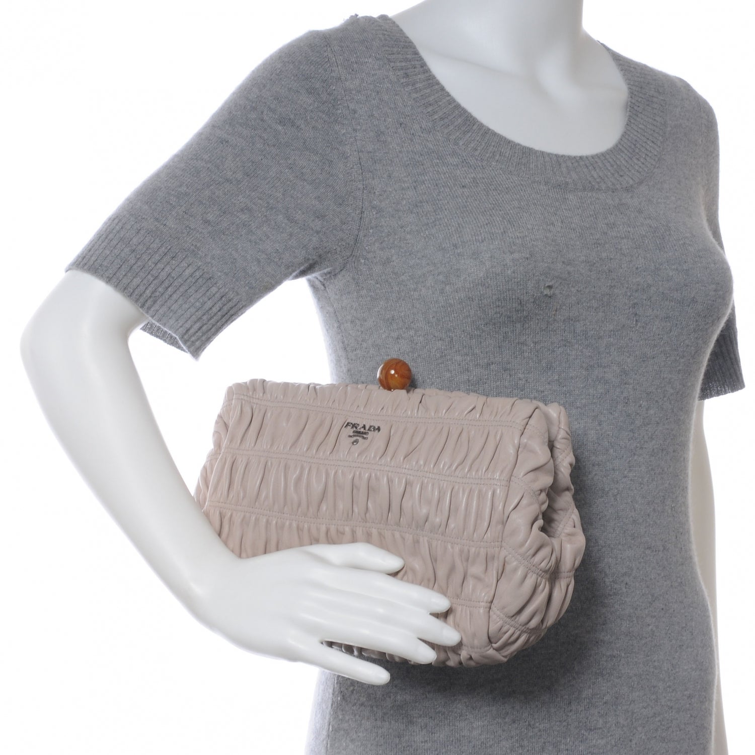 Prada Nappa Gaufre Ruched Clutch Pomice 2 of 10