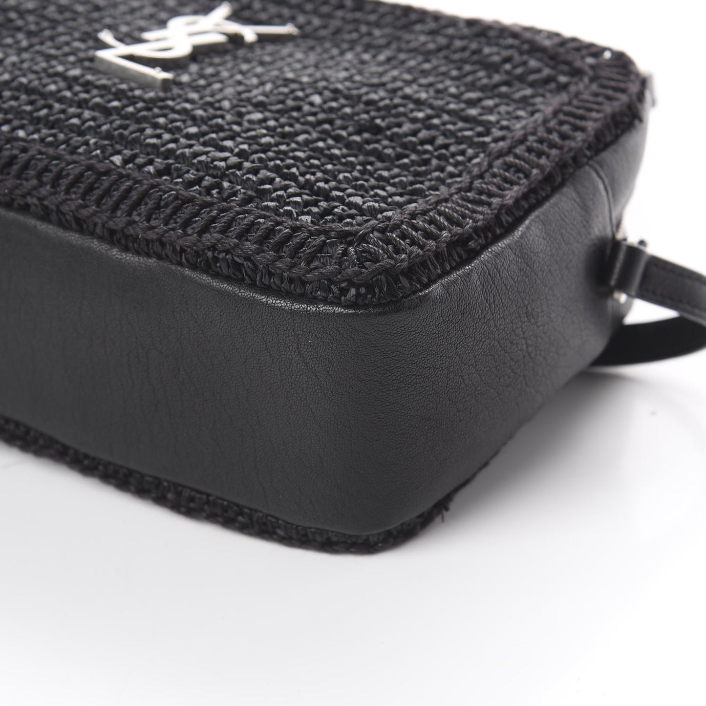 Raffia Calfskin Monogram Lou Camera Bag Black