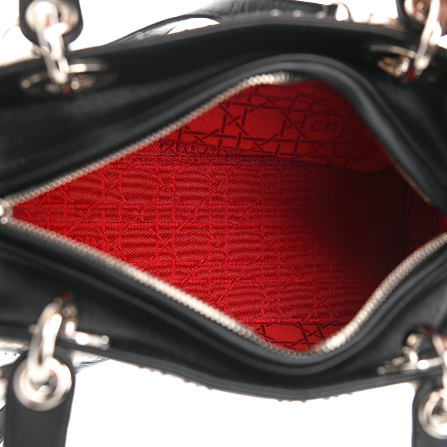 Calfskin Cannage Studded Medium Lady Dior Black