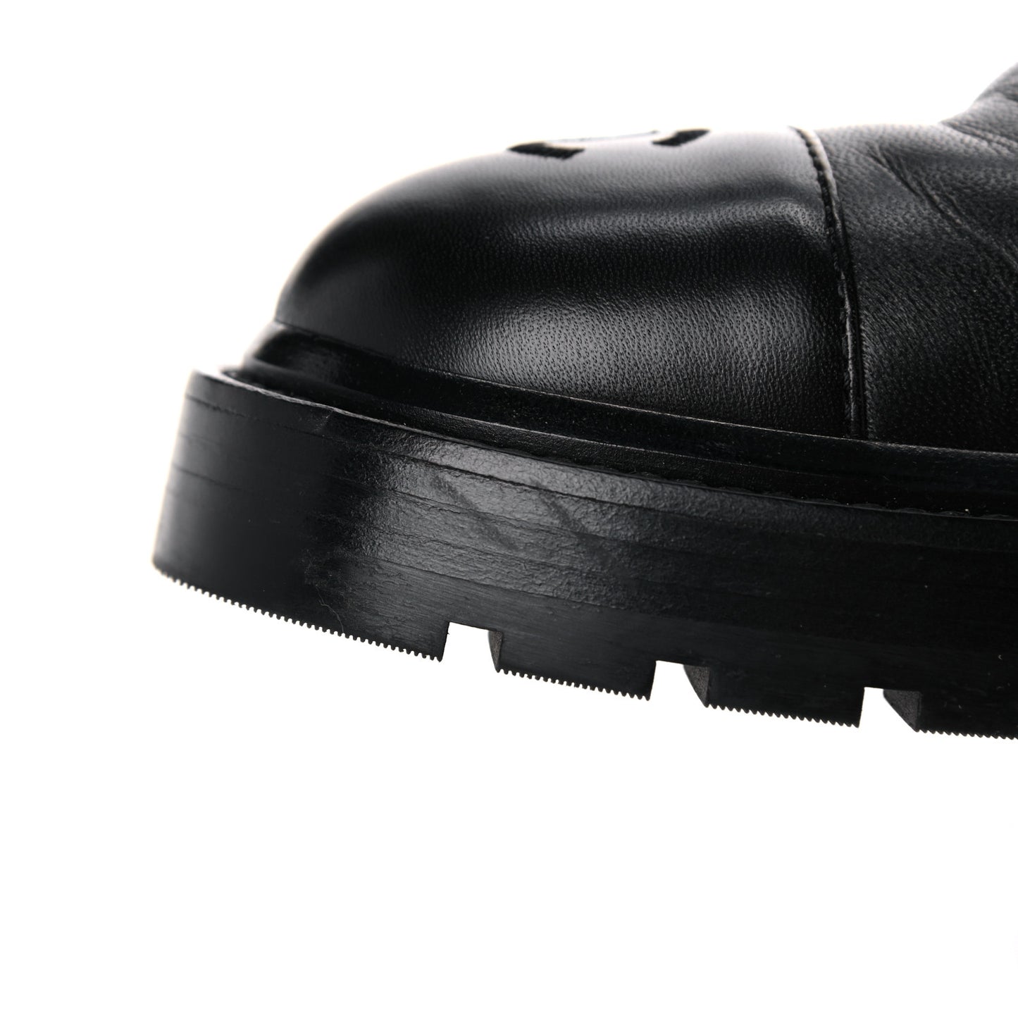 Shiny Lambskin Quilted Lace Up Combat Boots 38.5 Black