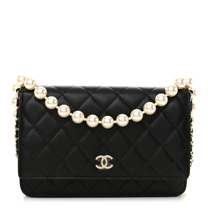 Chanel Lambskin Quilted Pearl Wallet On Chain WOC Black 1 of 11
