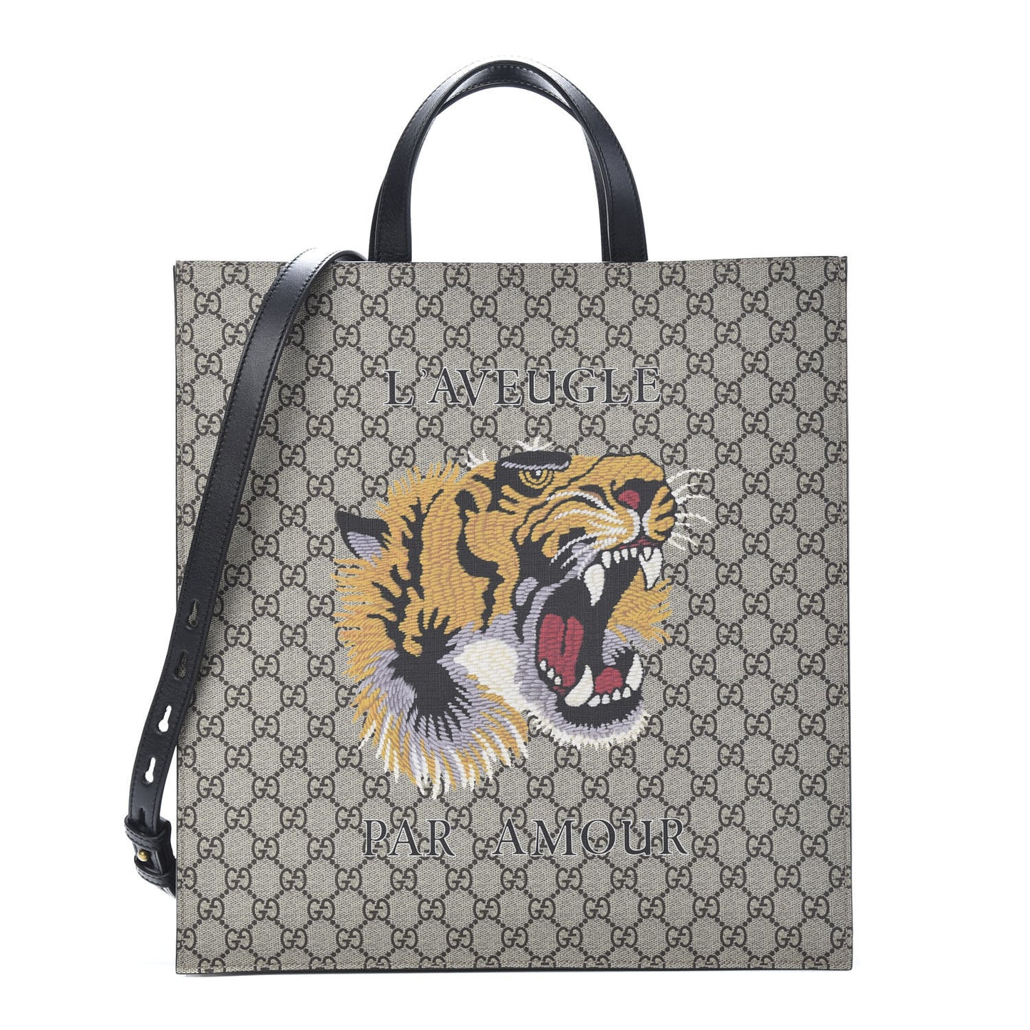 GG Supreme Monogram L'Aveugle Par Amour Print Vertical Tote Black