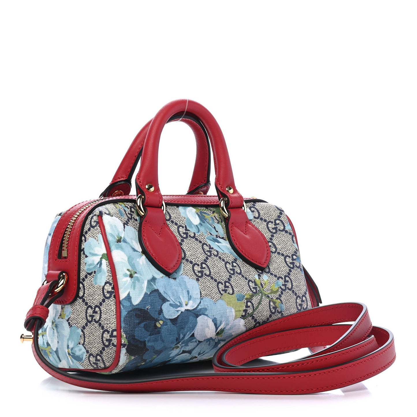 GG Supreme Monogram Blooms Mini Boston Navy Blue Hibiscus