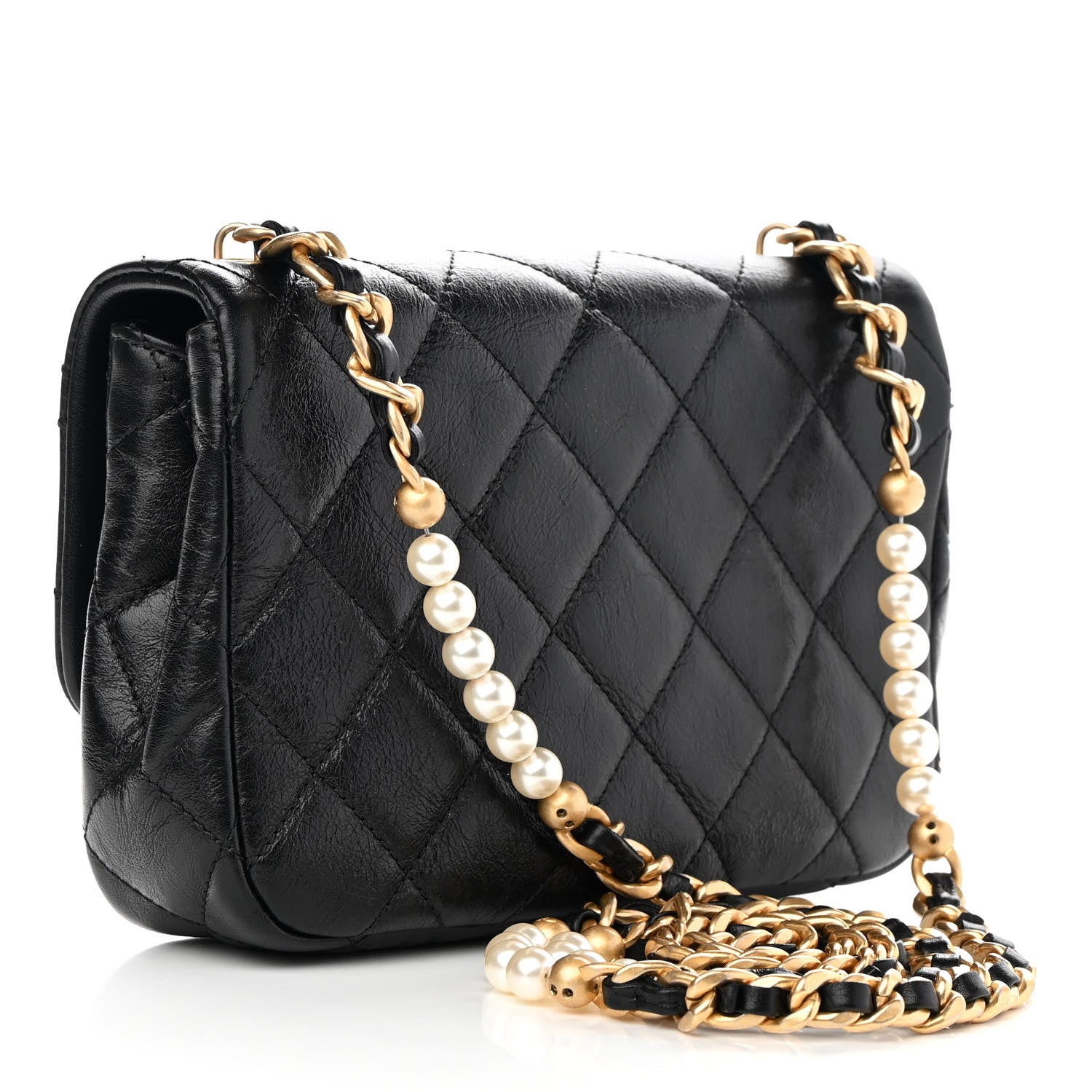 Chanel Glazed Calfskin Quilted Mini Pearl Side Flap Black 3 of 11