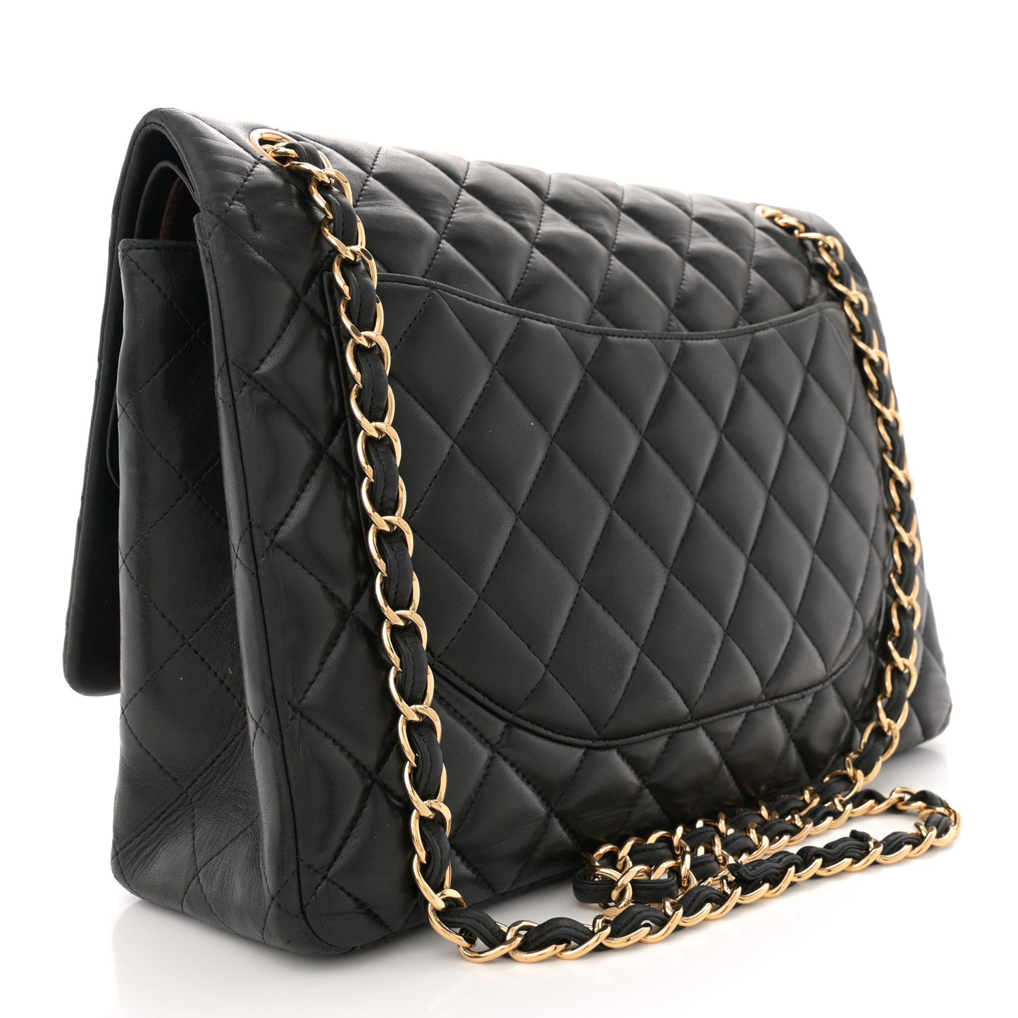 Lambskin Quilted Maxi Double Flap Black