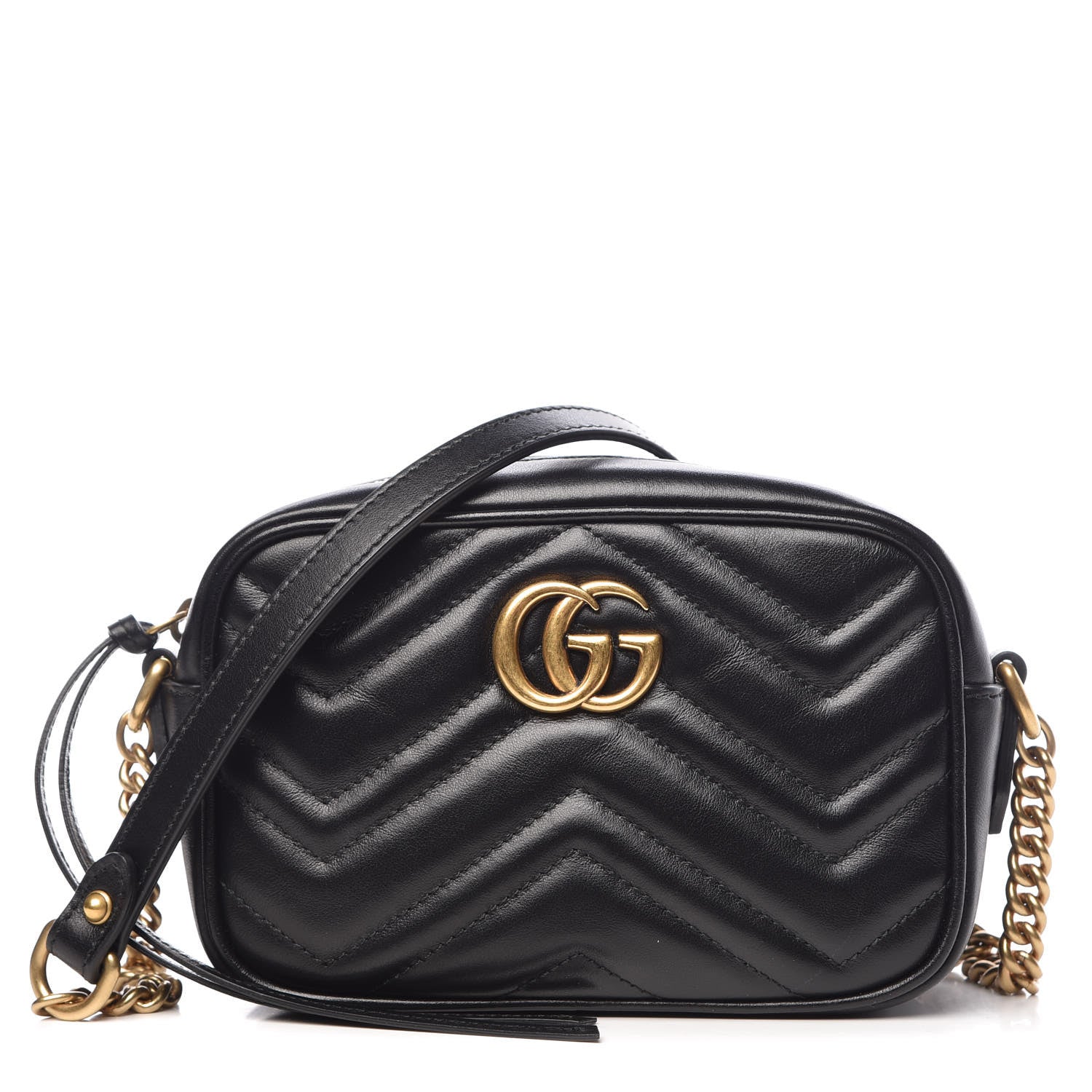 Gucci Calfskin Matelasse Mini GG Marmont Chain Shoulder Bag Black 1 of 9