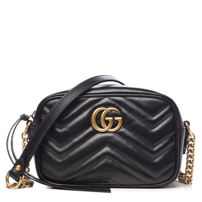 Gucci Calfskin Matelasse Mini GG Marmont Chain Shoulder Bag Black 1 of 9