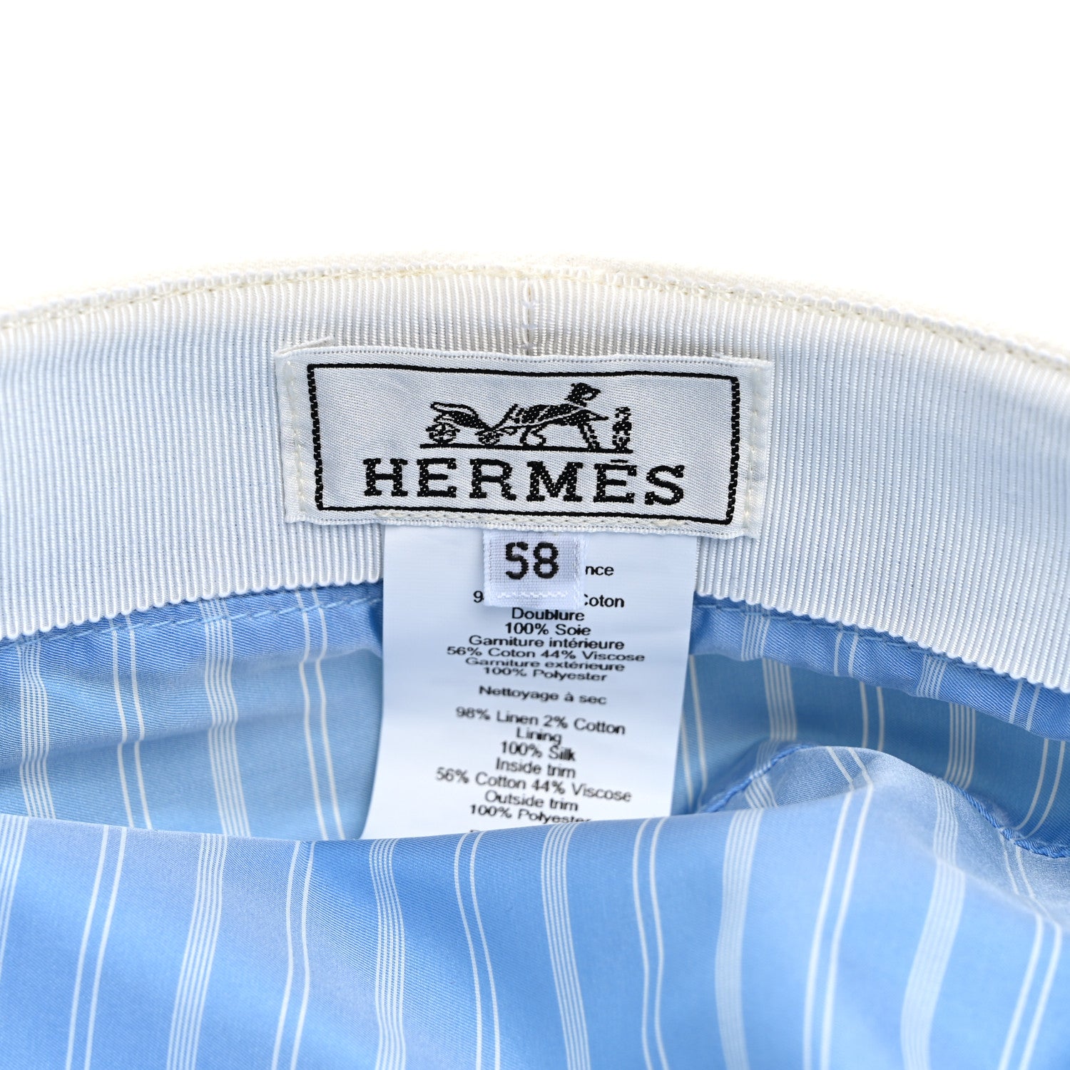 Hermes Double Linen Twill Cabourg Cap 58 White 8 of 8