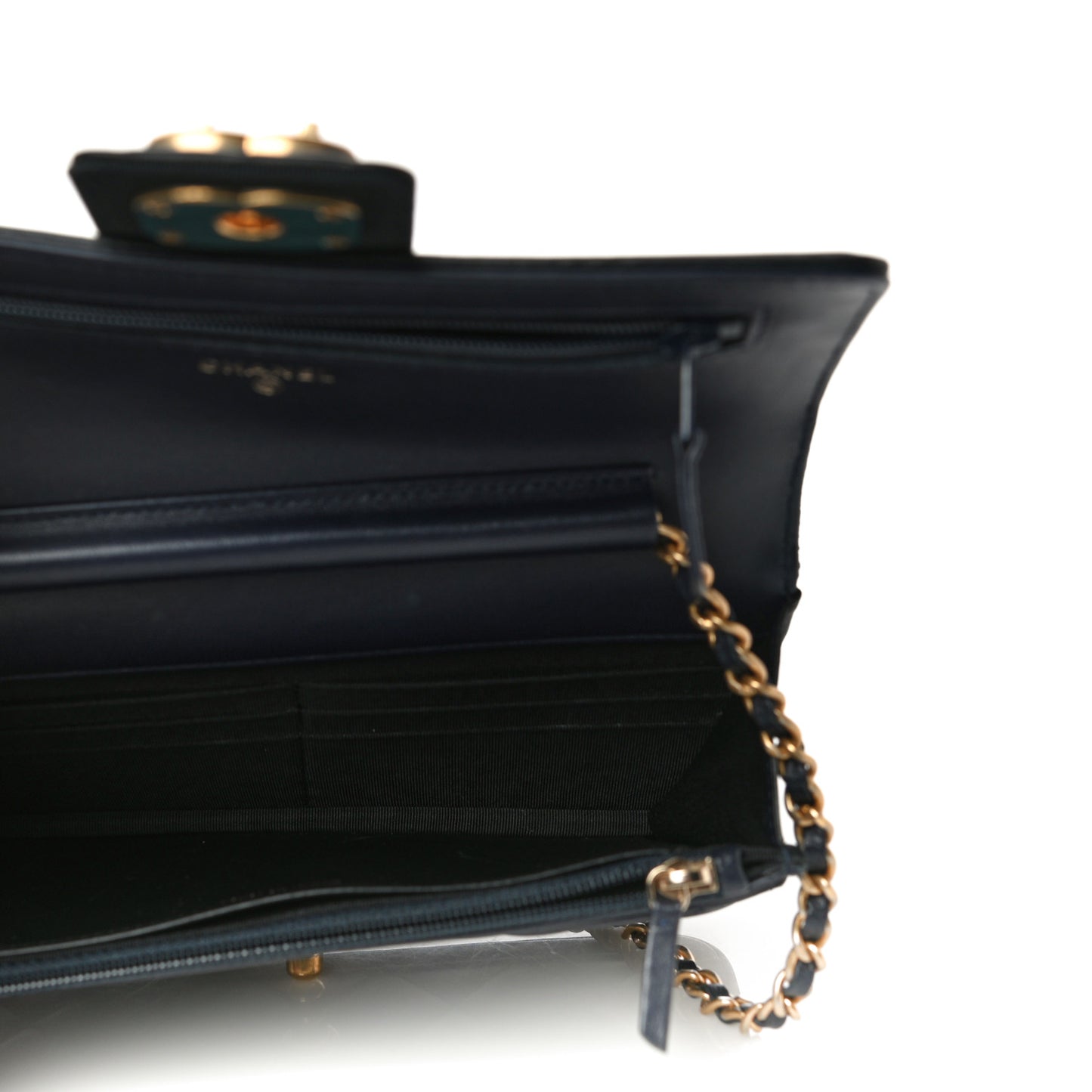 Lambskin Quilted Elegant CC Wallet On Chain WOC Navy Black