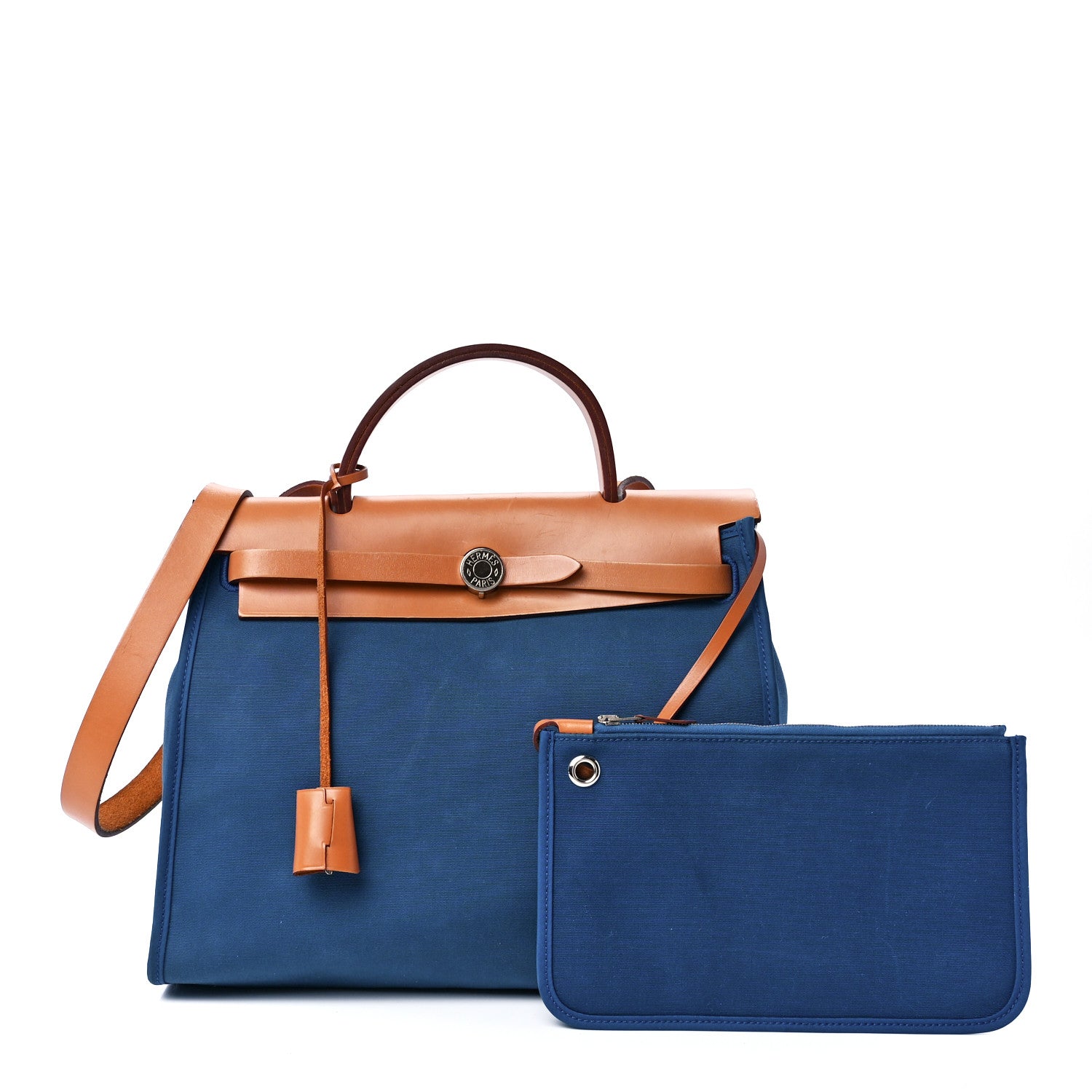 Hermes Military Toile Vache Hunter Herbag Zip 31 PM Bleu France Fauve 1 of 17