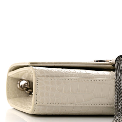 Saint Laurent Calfskin Crocodile Embossed Small Classic Monogram Kate Tassel Satchel Blanc Vintage 8 of 11