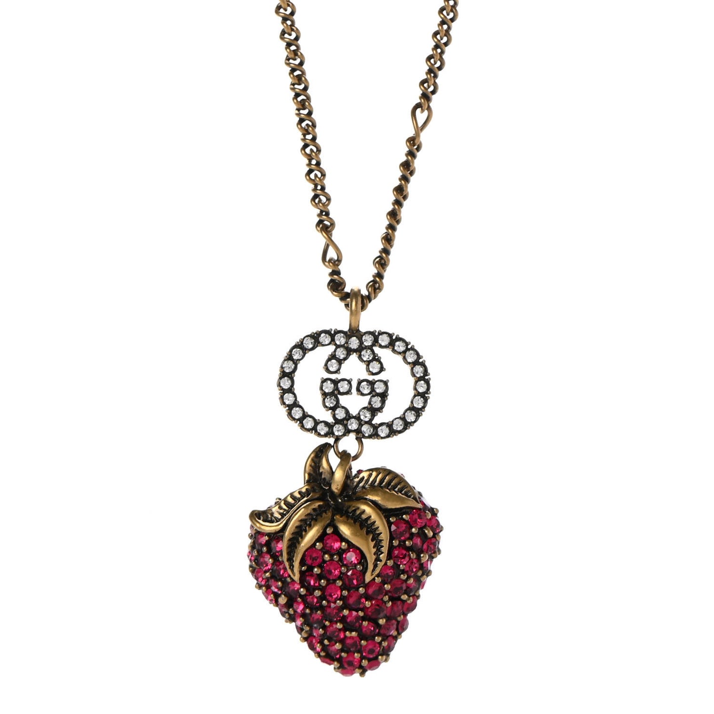 Crystal Embellished Strawberry Necklace Red Aged Gold