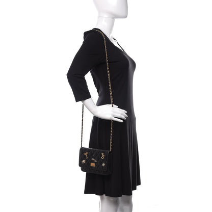 Chanel Aged Calfskin Quilted Lucky Charms 2.55 Reissue Wallet On Chain WOC Black 2 of 12