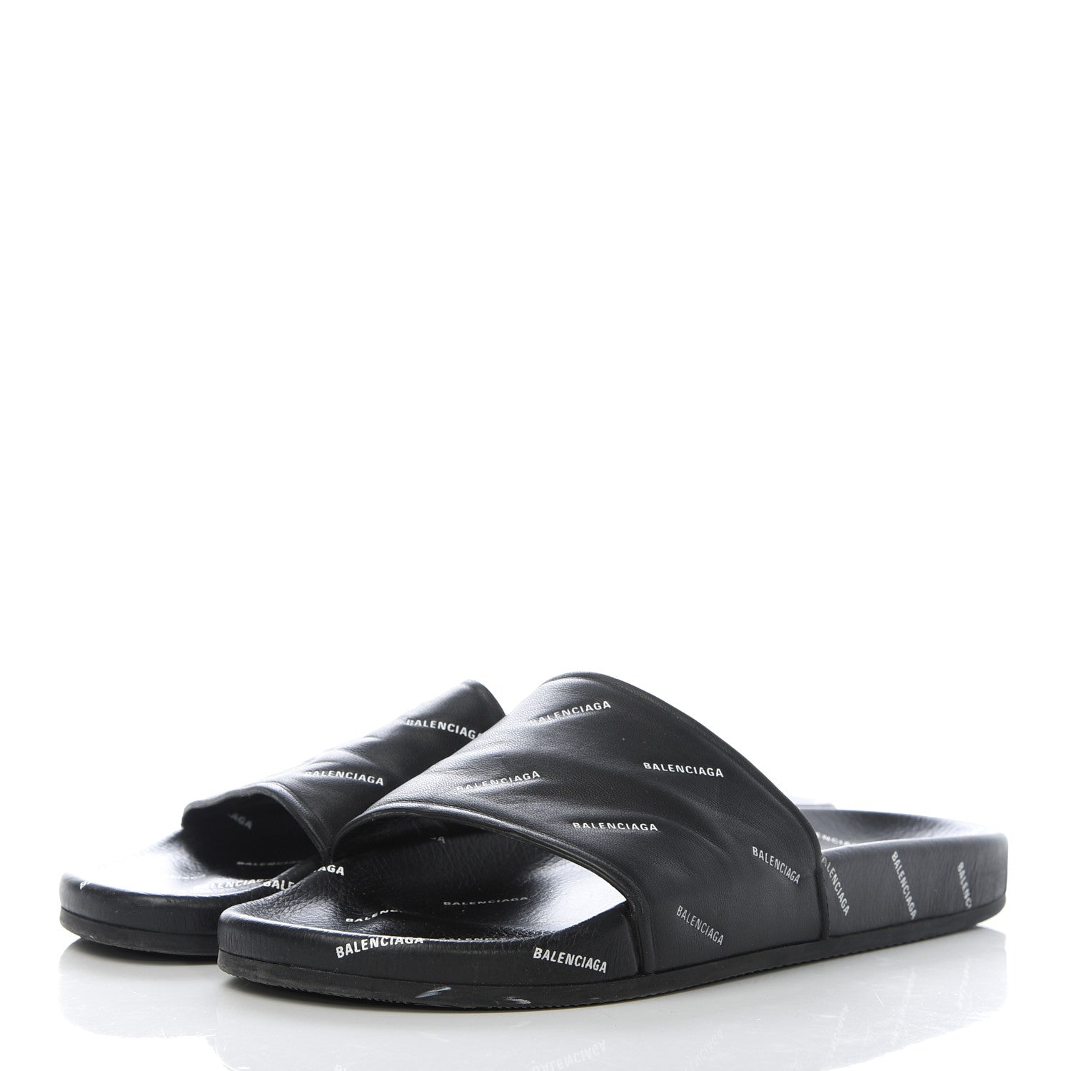 Balenciaga Nappa Allover Logo Embossed Mens Pool Slide Sandals 43 Black White 2 of 9