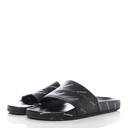 Balenciaga Nappa Allover Logo Embossed Mens Pool Slide Sandals 43 Black White 2 of 9