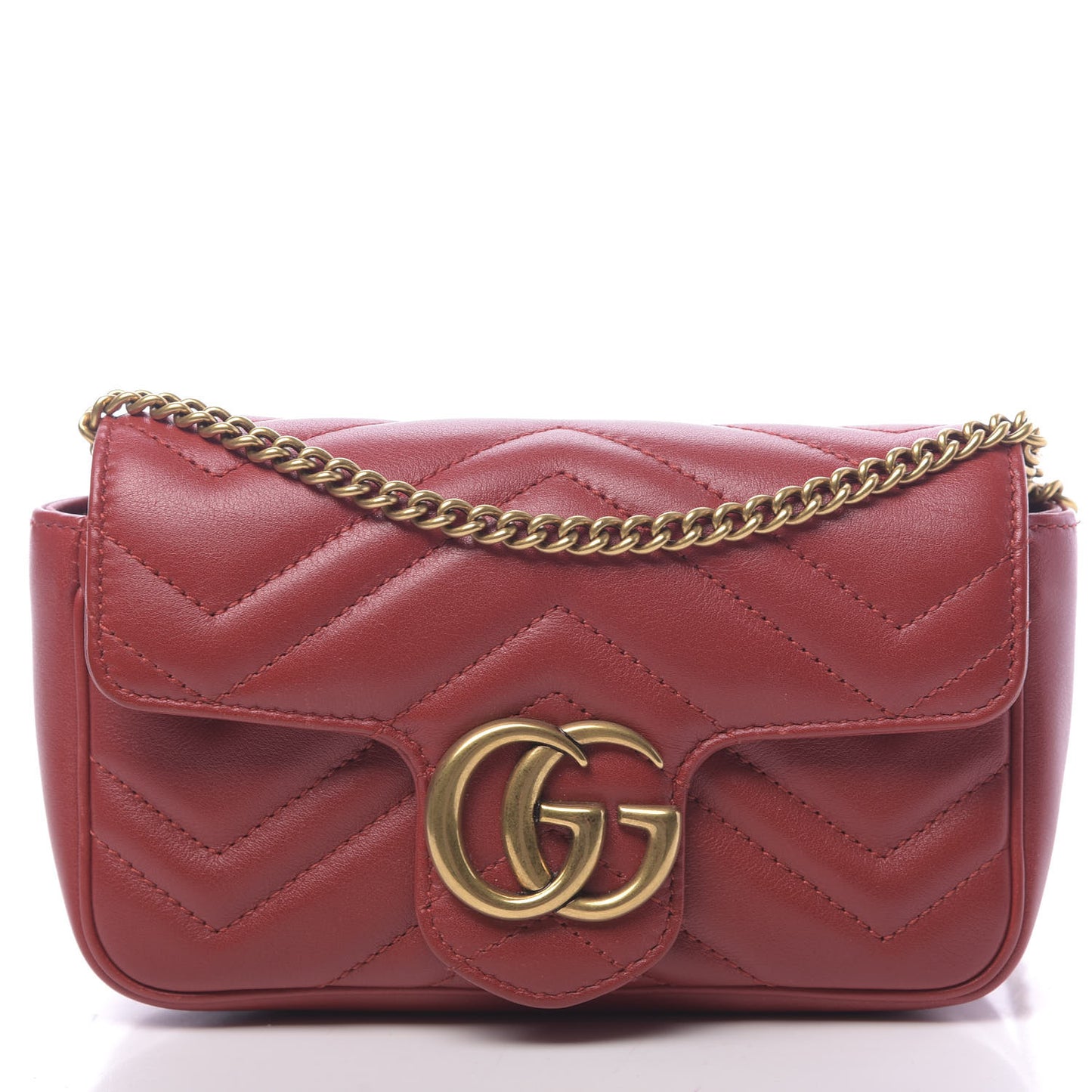 Calfskin Matelasse Super Mini GG Marmont Shoulder Bag Hibiscus Red