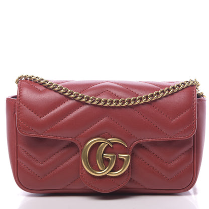 Gucci Calfskin Matelasse Super Mini GG Marmont Shoulder Bag Hibiscus Red 10 of 11