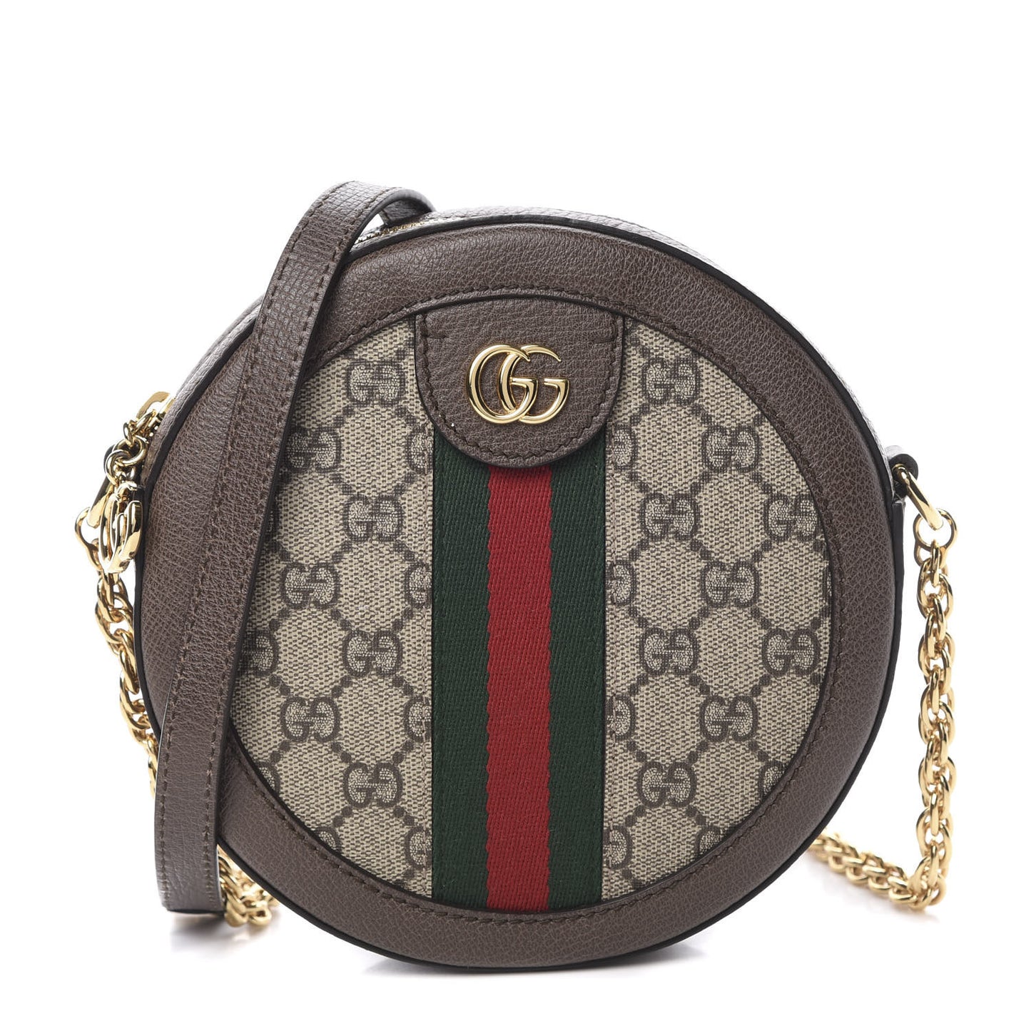 GG Supreme Monogram Web Mini Ophidia Round Shoulder Bag Brown