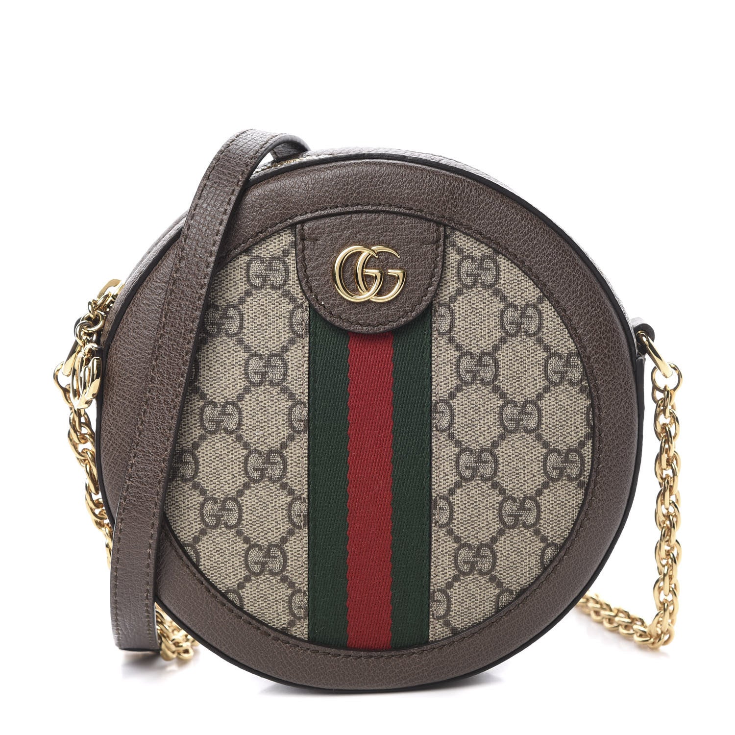 Gucci GG Supreme Monogram Web Mini Ophidia Round Shoulder Bag Brown 1 of 12