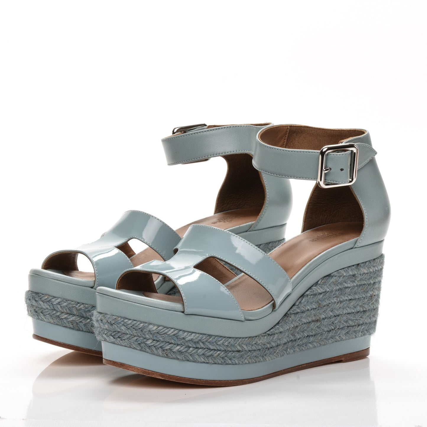 Patent Calfskin Ilana Espadrille Wedge Sandals 37 Ciel