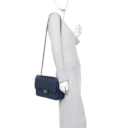 Chanel Caviar Quilted Jumbo Double Flap Navy Blue 2 of 11
