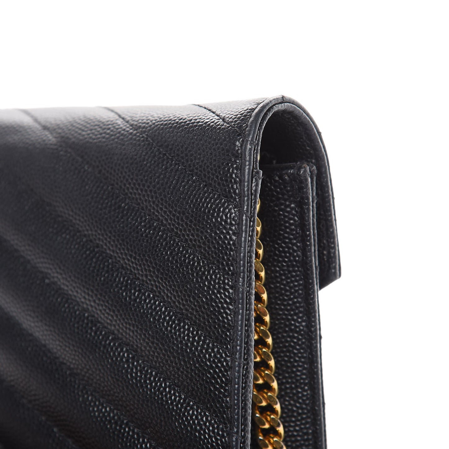 Grain De Poudre Matelasse Chevron Monogram Envelope Chain Wallet Black