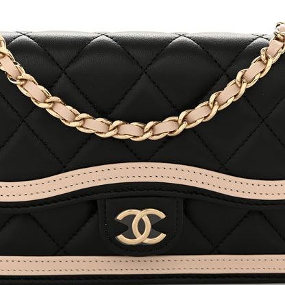 Chanel Lambskin Quilted Flap Phone Holder With Chain Black Beige Black Beige 9 of 12
