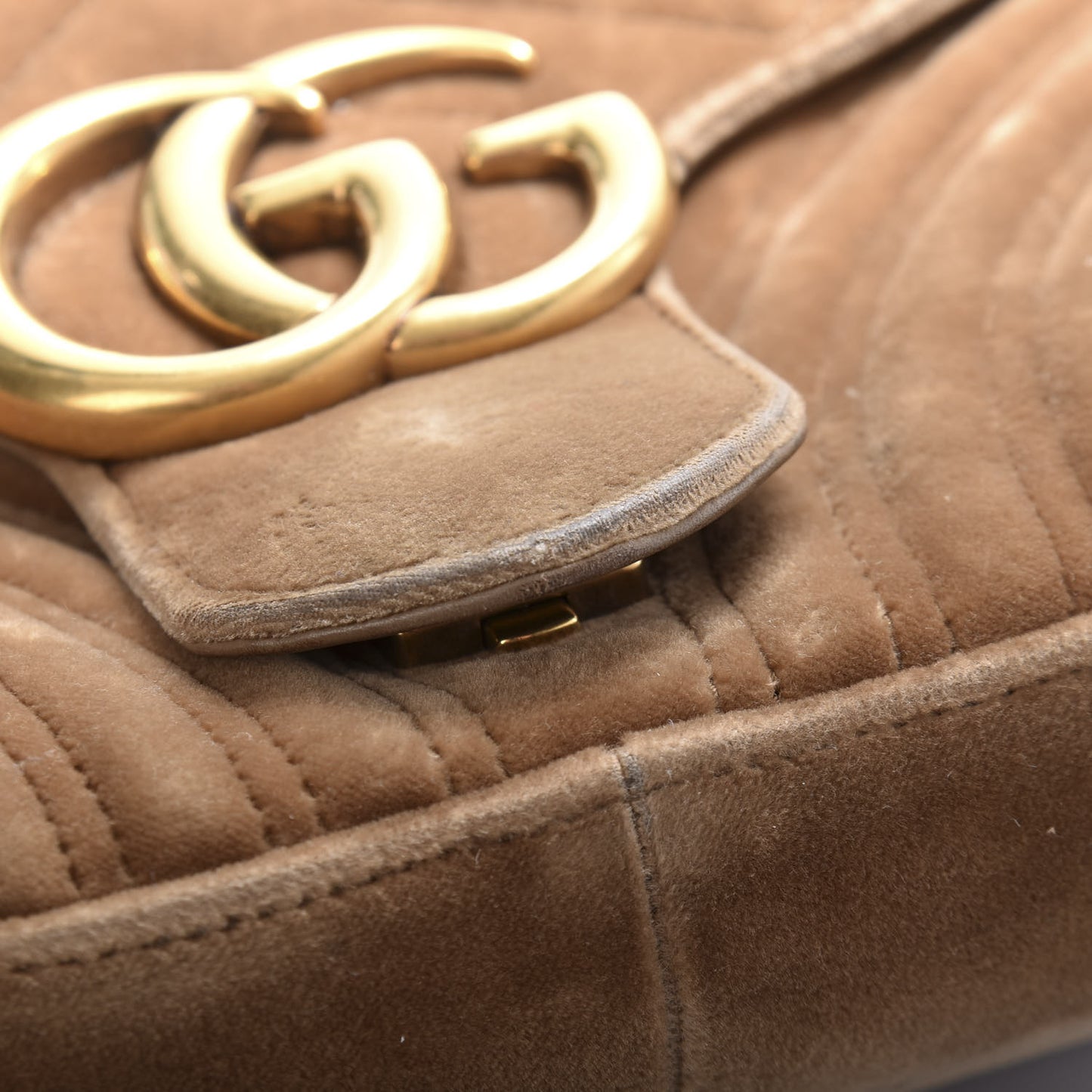 Velvet Matelasse Medium GG Marmont Shoulder Bag Taupe