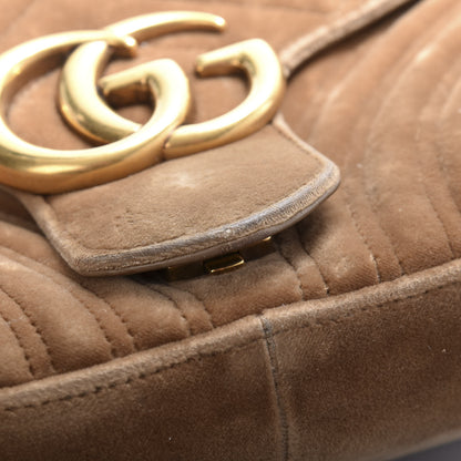 Gucci Velvet Matelasse Medium GG Marmont Shoulder Bag Taupe 3 of 13